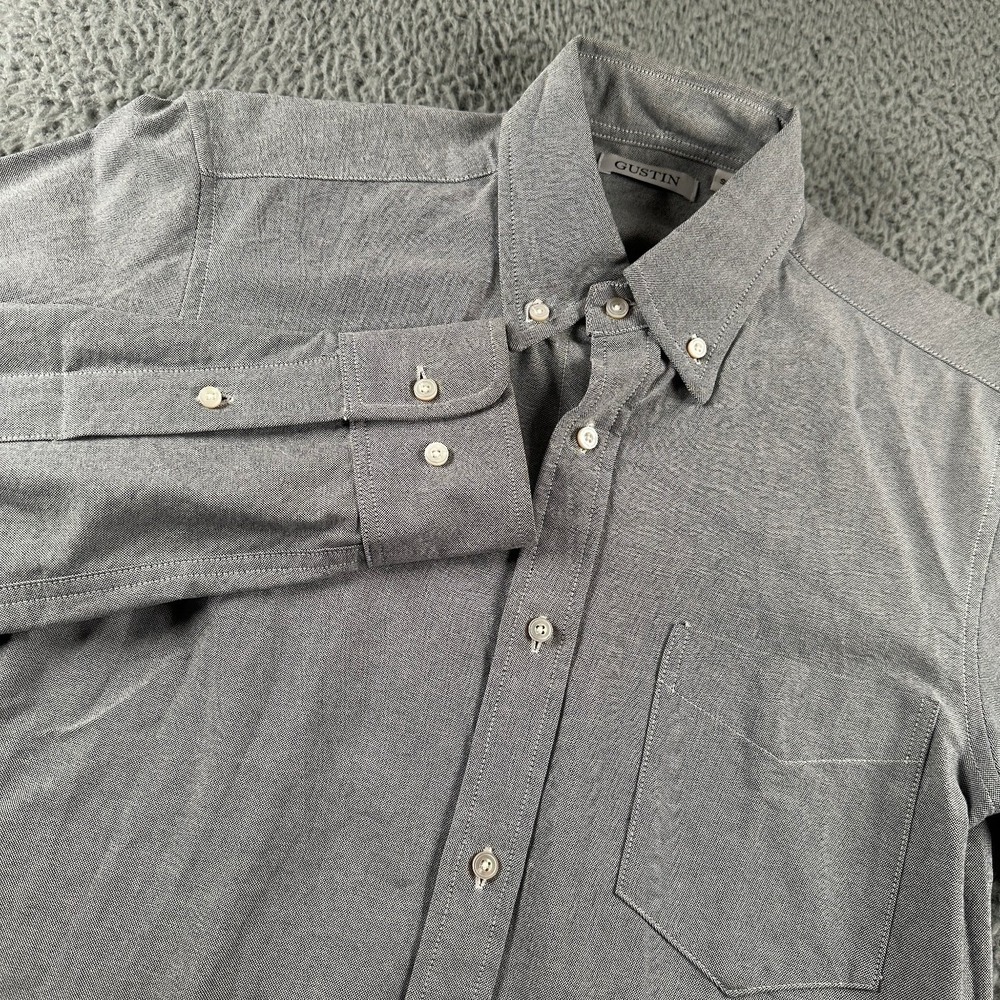 Gustin Button Down Shirt Men's Gray S Cotton Made in USA‎